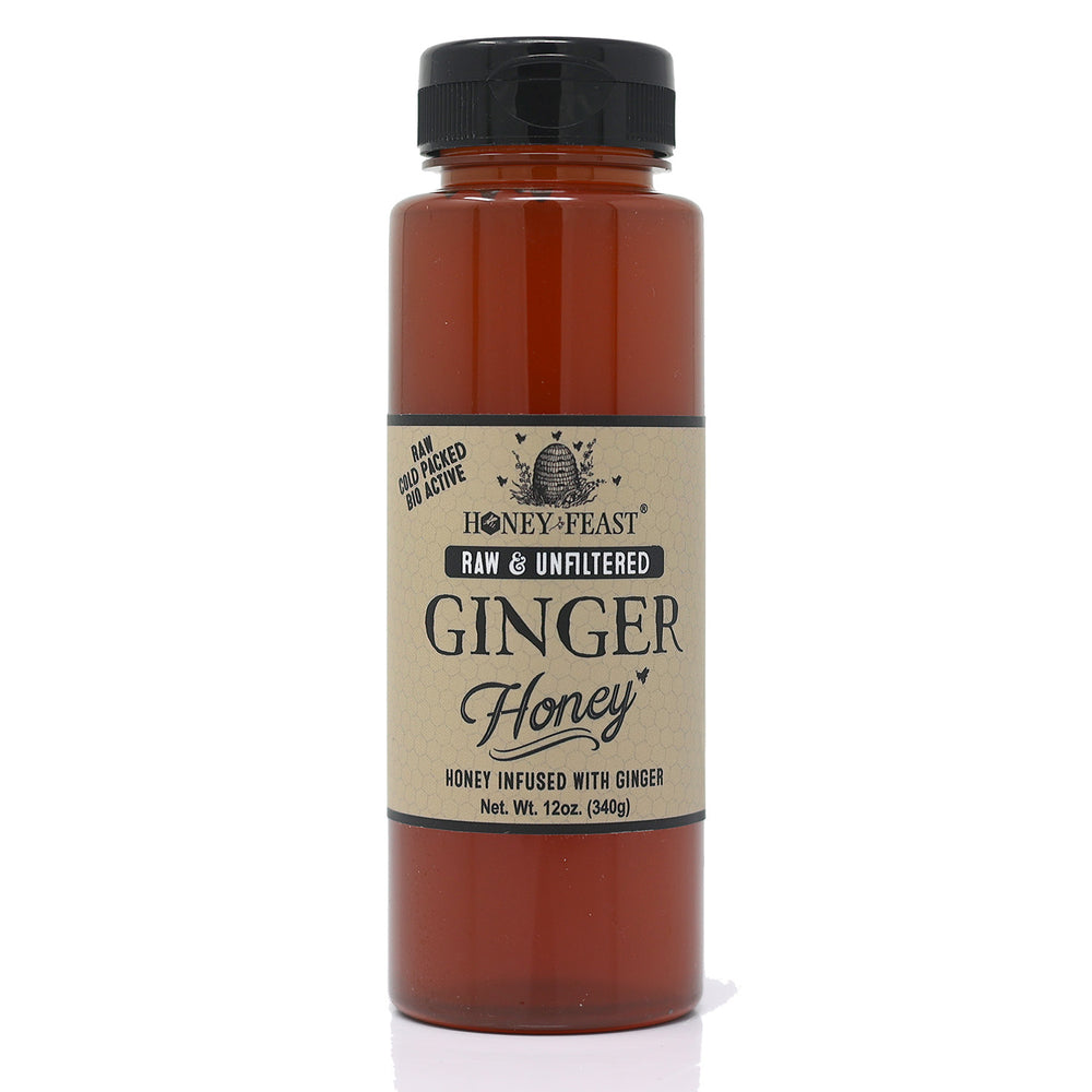 
            
                Load image into Gallery viewer, HONEY FEAST Ginger Honey, 12oz | Natural Ginger Root Infused Raw Honey | Unfiltered Florida Honey | Perfect for Tea and Cooking
            
        
