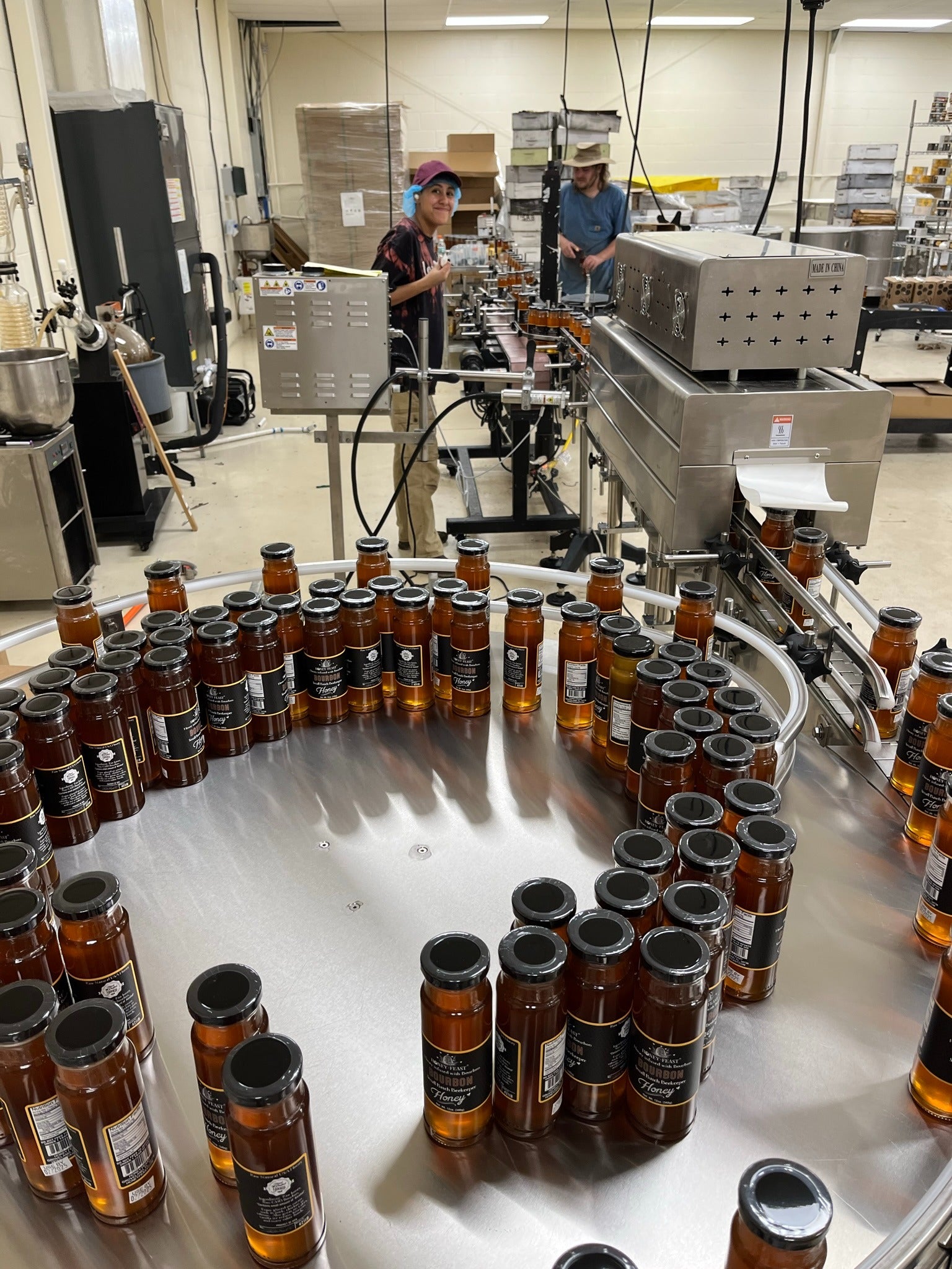 Honey Feast honey bottling line on the farm