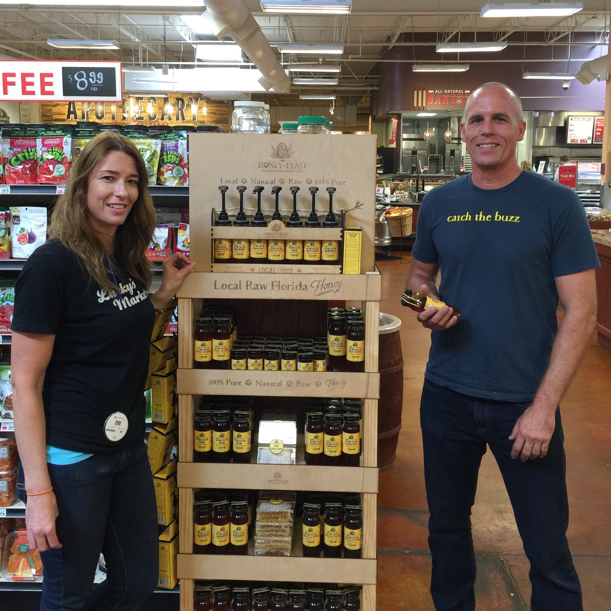 Honey Feast wooden retail display in a Florida grocery store
