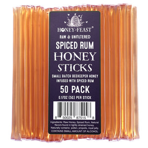 
            
                Load image into Gallery viewer, HONEY FEAST Spiced Rum Honey Sticks | Flavored Honey Straws | 50 Pack | Perfect Alternative to Bourbon Honey | Unique Honey Gift
            
        