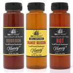 HONEY MAY BE CRYSTALLIZED - Honey Feast Grill Master's Trio Gift Set: Hot Honey, Bourbon Honey, and Orange Blossom Honey - Qty 3 12oz jars