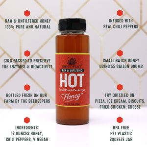 HONEY FEAST Hot Honey 12oz - Spicy Honey Infusion for Enthusiasts, Perfect Gourmet Hot Honey Sauce, Ideal for Spicy Food Lovers and Foodie Gift Sets