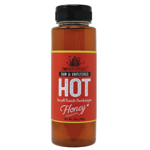 HONEY FEAST Hot Honey 12oz - Spicy Honey Infusion for Enthusiasts, Perfect Gourmet Hot Honey Sauce, Ideal for Spicy Food Lovers and Foodie Gift Sets