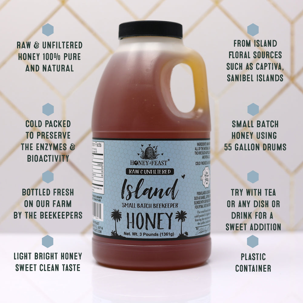 Honey Feast Island Honey 3lb - Experience Raw & Unfiltered Small Batch Beekeeper's Delight