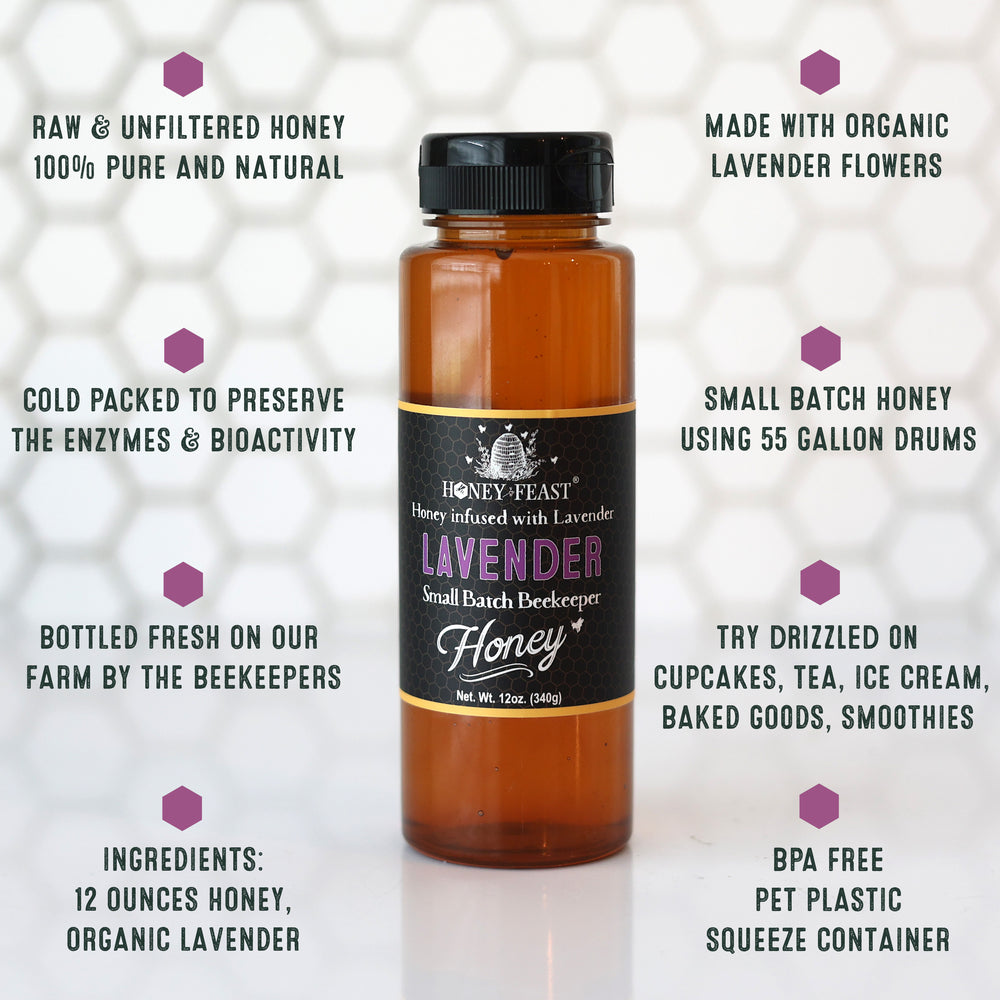 HONEY MAY BE CRYSTALLIZED - HONEY FEAST Organic Lavender Honey 6-Pack | 12oz Jars of Gourmet Flavored Honey | Tea, Cooking & Baking Companion | Crafted in Florida by Local Beekeepers