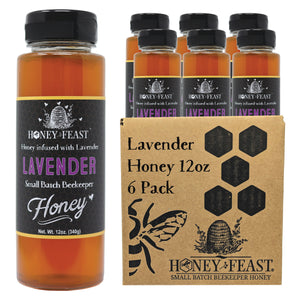 HONEY FEAST Organic Lavender Honey 6-Pack | 12oz Jars of Gourmet Flavored Honey | Tea, Cooking & Baking Companion | Crafted in Florida by Local Beekeepers