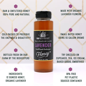 HONEY FEAST Organic Lavender Honey | 12oz Gourmet Flavored Honey | Perfect for Tea, Cooking & Baking | Florida Beekeeper-Bottled