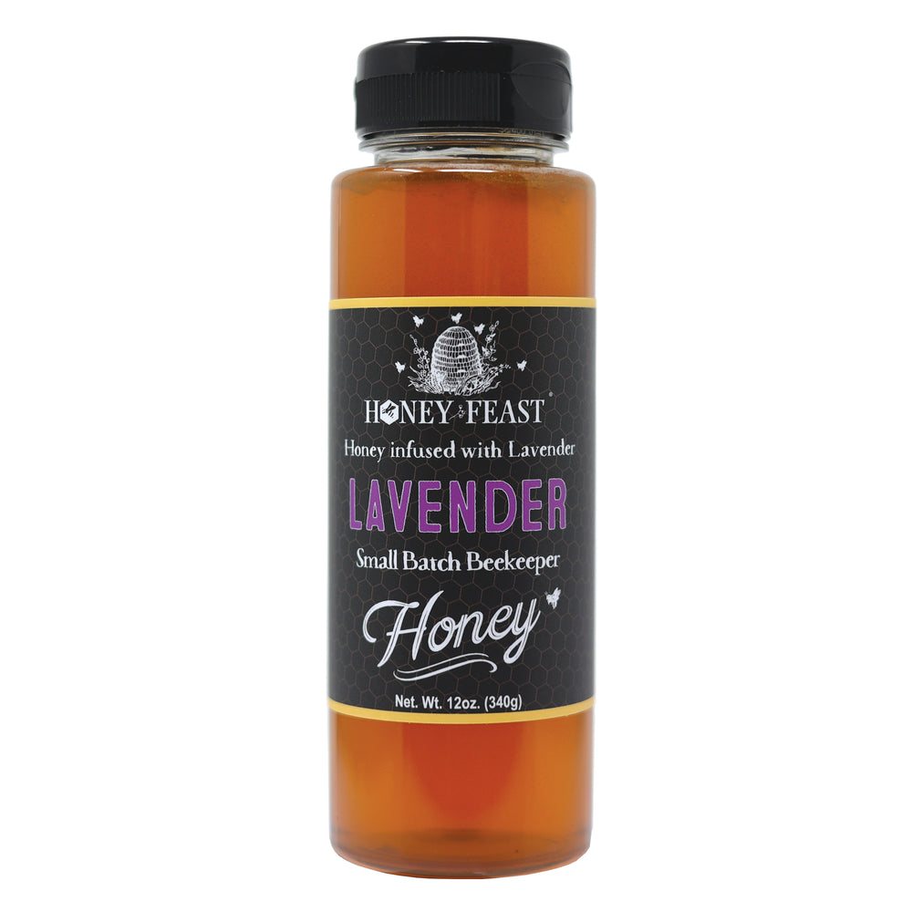 HONEY FEAST Organic Lavender Honey | 12oz Gourmet Flavored Honey | Perfect for Tea, Cooking & Baking | Florida Beekeeper-Bottled