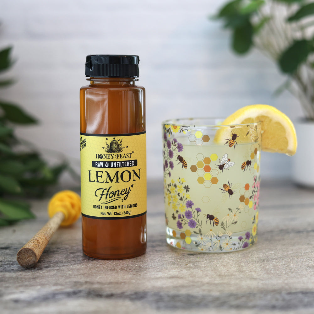 
            
                Load image into Gallery viewer, HONEY FEAST Organic Lemon Honey 12oz 6-Pack | Zesty Florida Lemon Infused Honey | Unfiltered &amp;amp; Pure | Enhance Your Culinary &amp;amp; Tea Experience
            
        