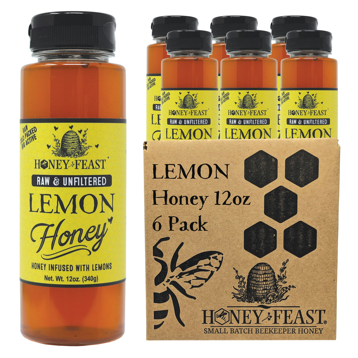 Honey Feast ML12-FARM-6P — six 12oz plastic jars
