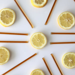 HONEY FEAST Organic Lemon Honey Sticks - 50 Pack | Honey Sticks for Tea | Lemon Honey Candy | Honey Tea Sticks | Convenient and Portable | Florida Lemon Straws