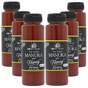 
            
                Load image into Gallery viewer, HONEY FEAST 6-Pack New Zealand Manuka Honey with Propolis 12oz Each - Raw, MGO182, Enhanced with Propolis, Made with manuka from New Zealand 🍯🐝
            
        