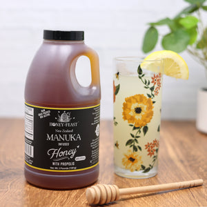 HONEY FEAST Propolis Infused Raw Manuka Honey | New Zealand Manuka Honey Blend with Propolis | Bulk Honey | MGO182 | Patent Pending Formula | 3lb Jar