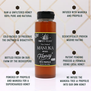 HONEY FEAST 6-Pack New Zealand Manuka Honey with Propolis 12oz Each - Raw, MGO182, Enhanced with Propolis, Made with manuka from New Zealand 🍯🐝