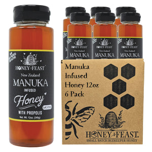 HONEY FEAST 6-Pack New Zealand Manuka Honey with Propolis 12oz Each - Raw, MGO182, Enhanced with Propolis, Made with manuka from New Zealand 🍯🐝