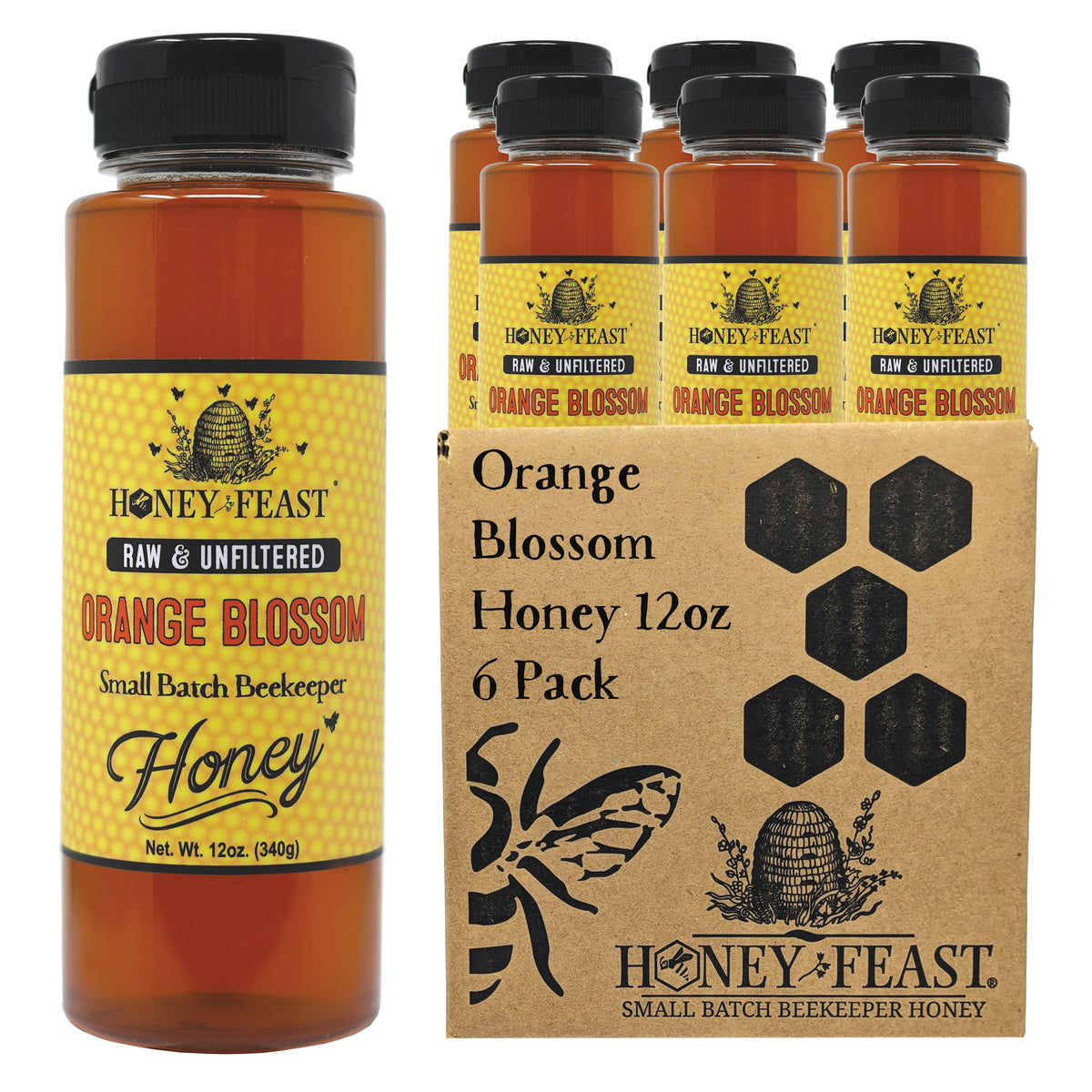 Honey Feast OG12-FARM-6P — six 12oz plastic jars