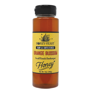 HONEY FEAST Raw Orange Blossom Honey - 12oz Pure, Natural, Unfiltered Honey from Oranges, Gourmet Citrus Honey, Perfect Food Gift Idea