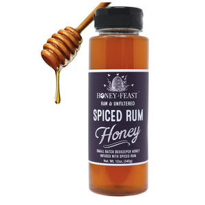 HONEY FEAST 6-pack Spiced Rum Honey 12oz jars | Multi-Pack Flavored Honey | Unique Gourmet Gift | Bourbon Honey Alternative | Ideal for Culinary Arts