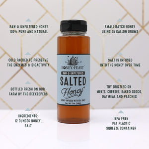 HONEY FEAST 6-Pack 12oz Salted Honey - Artisanal Infused Honey for Culinary Use & Toppings | Gourmet Flavored Honey Set