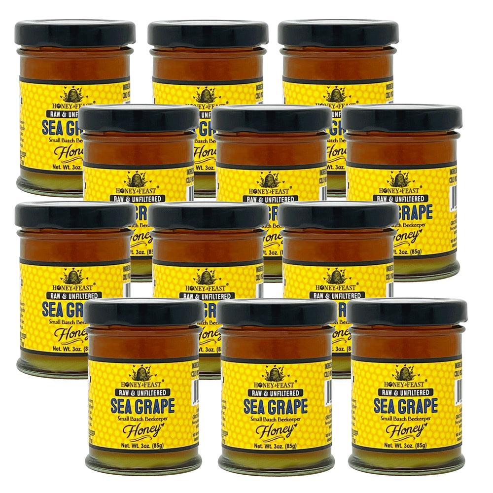Florida Sea Grape Honey 3oz - Pack of 12 | Hand-Bottled Artisanal Gourmet Honey | Ideal for Wedding Favors, Gifts, and Event Handouts