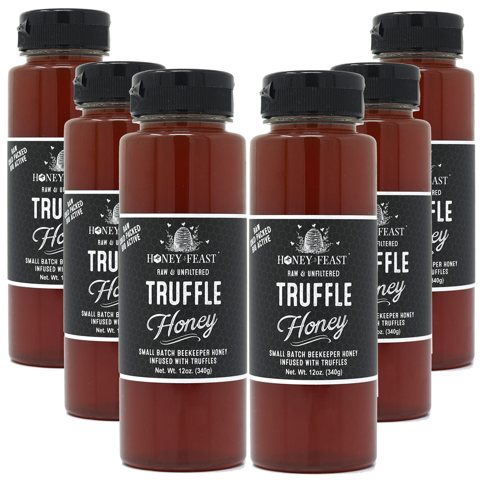 HONEY MAY BE CRYSTALLIZED - Honey Feast 6-Pack 12oz Truffle Honey - Premium Black Truffle-Infused Honey, Decadent Gourmet Condiment, Ideal for Epicureans, Multipack