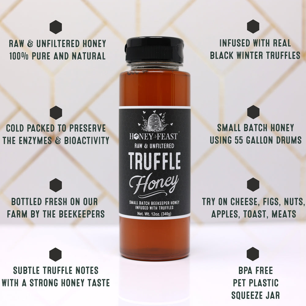 Honey Feast 12oz Truffle Honey - Gourmet Infused Honey with Premium Black Truffle, Luxurious Truffle Sauce for Culinary Delights, Perfect Foodie Gift & Unique Flavor Experience