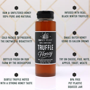 Honey Feast 12oz Truffle Honey - Gourmet Infused Honey with Premium Black Truffle, Luxurious Truffle Sauce for Culinary Delights, Perfect Foodie Gift & Unique Flavor Experience