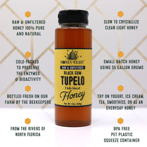 Honey Feast Tupelo Honey 12oz - 6 Pack Case, Black Gum Tupelo & Holly Blend, Pure Raw Honey 🍯🐝