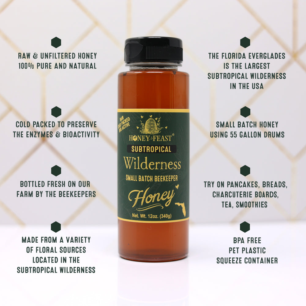 Honey Feast Subtropical Wilderness Honey 12oz - Embrace Raw & Unfiltered Small Batch Beekeeper's Treasure