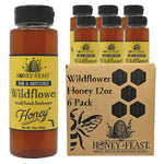 Honey Feast Wildflower Honey 6-Pack 12oz Each - Raw Honey Multipack, Naturally Unfiltered, Perfect for Tea and Kitchen Use