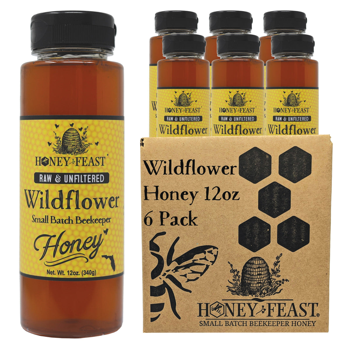 Honey Feast WG12-FARM-6P — six 12oz plastic jars