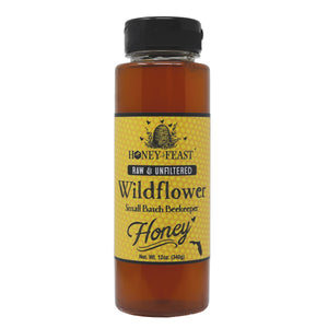 Honey Feast Wildflower Honey 12oz - Pure Florida Honey, Raw and Unfiltered, Ideal for Tea, Natural Enzymes & Pollen