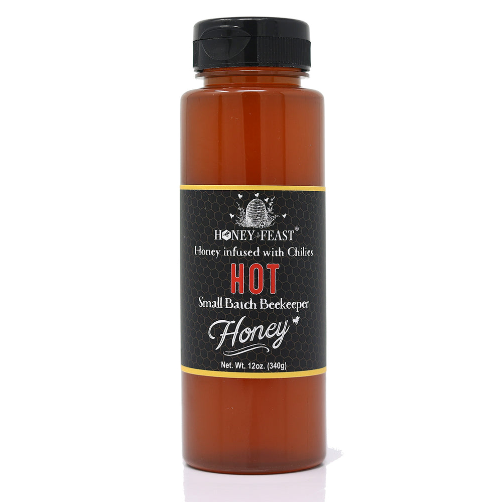 HONEY FEAST Hot Honey 12oz - Spicy Honey Infusion for Enthusiasts, Perfect Gourmet Hot Honey Sauce, Ideal for Spicy Food Lovers and Foodie Gift Sets
